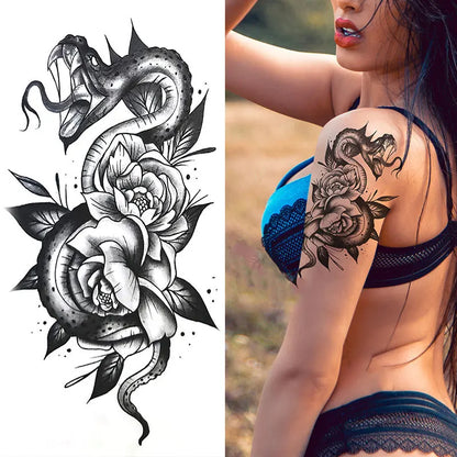 sengpan Waterproof Temporary Tattoo Stickers for Women Black Sexy Rose Butterfly Flowers Body Art Tattoo Arm Legs Sleeve Fake Tattoos