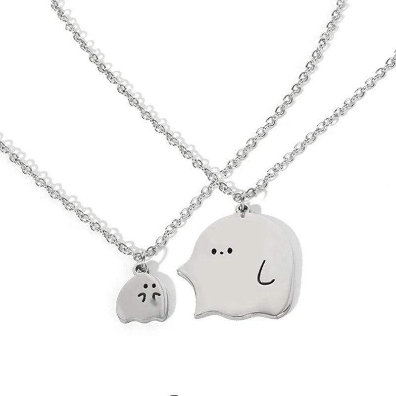 sengpan Two Little Couple Necklaces Cool Ghost Pendant Necklace Women Men Sweater Clavicle Chain Jewelry Valentine‘s Day Gift’