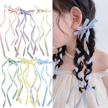 sengpan Sweet Ribbon Long Bow Hair Claw Clip for Women Girls Kawaii Child Ballet Hairpin Headband Gift Party Holiday Hair Accessories