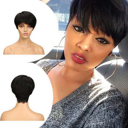 sengpan Short Pixie Cut Wig Human Hair Ready to Wear Brazilian Human Hair Wigs for Women  Black Brown Red Full Machine Wigs