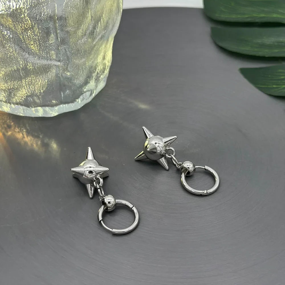 sengpan Gothic Spiky Ball Hoop Dangle Earrings for Women Y2K Punk Spike Morning Star Charm Drop Earrings Grunge Aesthetic Earrings