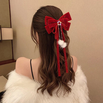 sengpan Red Golden Bow Hair Ornament Christmas New Year Accessories Hair Clips For Women Girls