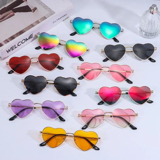 sengpan Heart-Shaped Sunglasses Heart Sun Glasses Shades Vintage 90s Glasses UV400 Protection Metal Frame Sunglasses Fancy Accessories