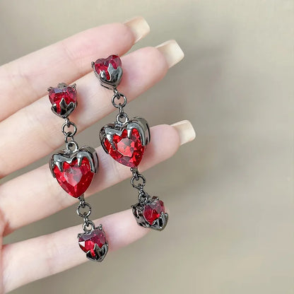 sengpan Sweet Cool Zircon Heart Earrings Female Red Lava Charm Pendant Earrings Birthday Party Jewelry Accessories