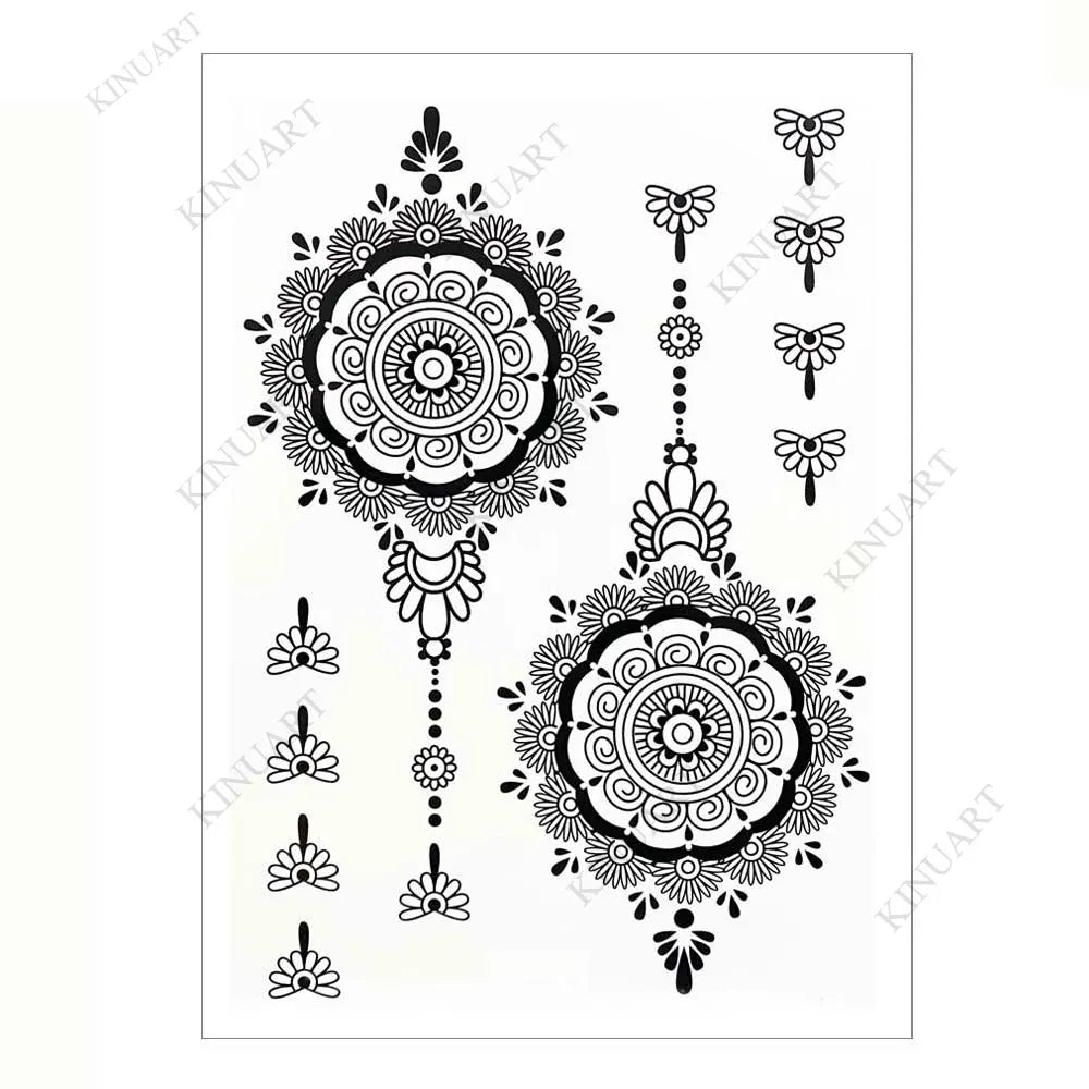 sengpan Black Henna Temporary Tattoos Lace Flower Mehndi Tattoo Sticker for Women Wedding Waterproof Fake Tattoo Festival Body Art Hena