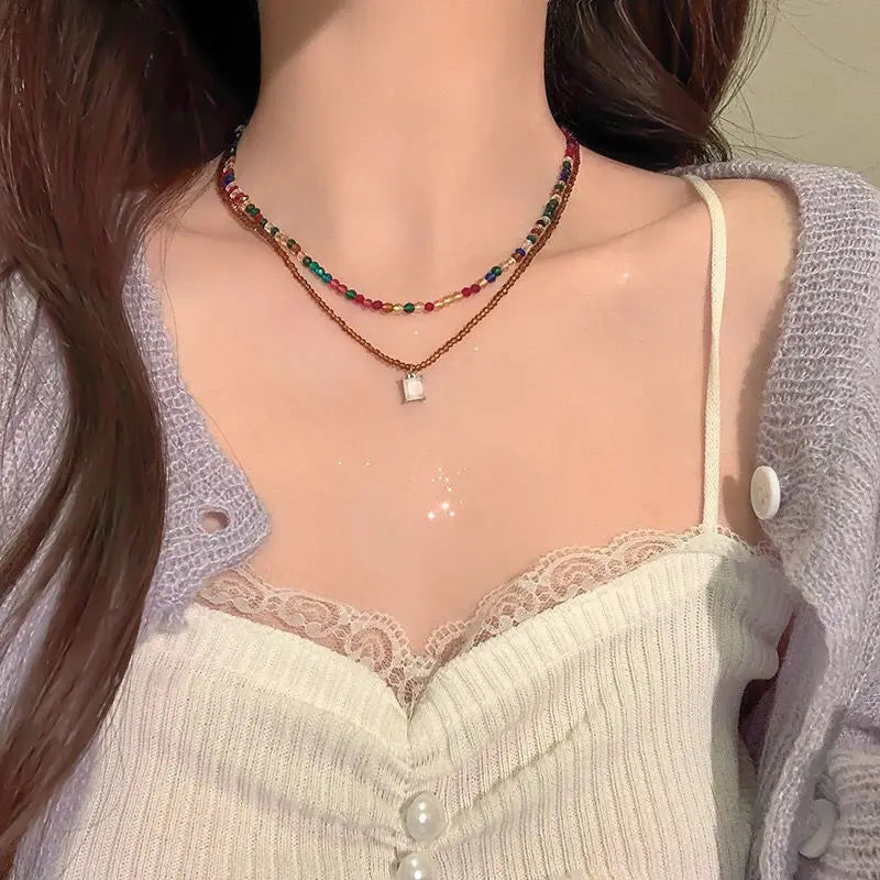 Lianfudai New Korea Summer Lovely Colorful Flowers Daisy Transparent Crystal Beading Strand Short Choker Necklace for Women