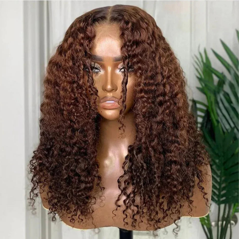 sengpan Soft Preplucked 26Inch Long 180Density Glueless Brown Kinky Curly Lace Front Wig For Black Women BabyHair Heat Temperature Daily