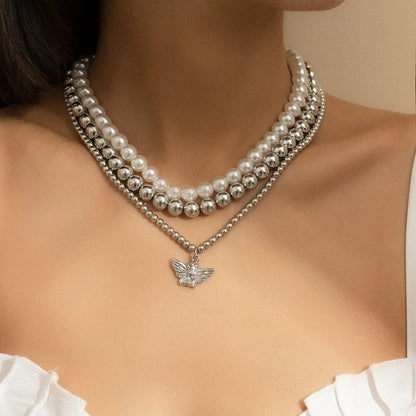 sengpan Multi-Layer White Imitation Pearl Necklace Bead  Chain Punk Ladies Wedding Short Clavicle Necklac Girl Charm Banquet Jewelry