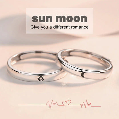 sengpan Sun Moon 2in1 Irregular Match Couple Rings Opening Adjustable Ring Sterling Silver Wedding Ring Jewlery Lover Gift for Friends