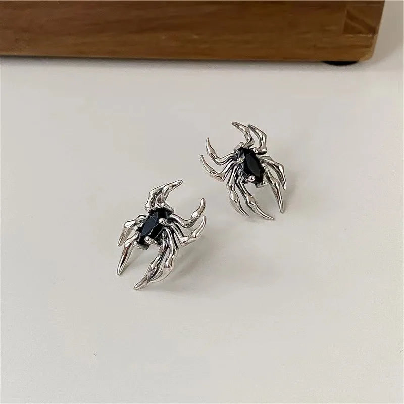 sengpan  Dark Black Retro Spider Earrings for Women's Fashion High-End and Personalized Insets Trendy and Cool Jewelry Accessories