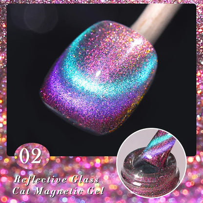 sengpan 10ml Double Light Reflective Glass Cat Magnetic Gel Sparkling Rainbow Color Gel Nail Polish Varnis Semi Permanent