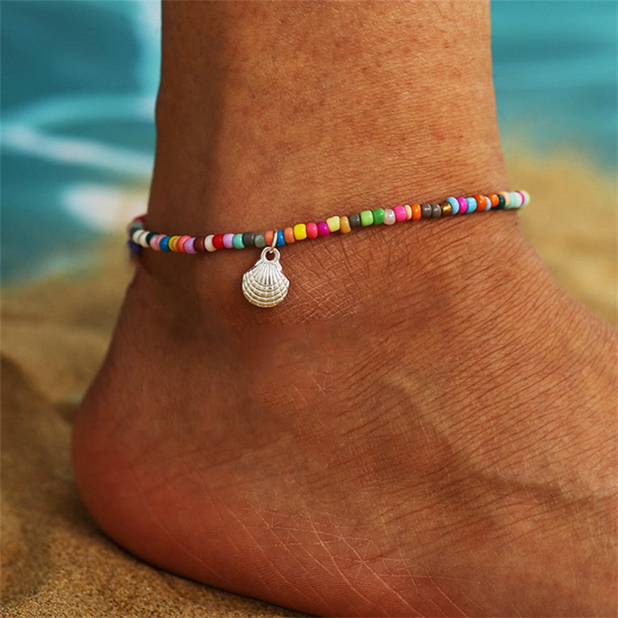 sengpan Simple Heart Boho Anklet Bracelets For Women Summer Holiday Beach Chain Bead Ankle Bracelet On Leg Foot Wedding Party Jewelry