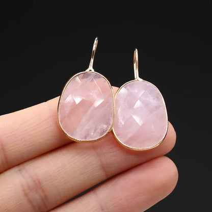 sengpan Hot Sale Natural Stone Lapis Lazuli Pink Crystal Faceted Dangle Earring Reiki Eardrop Women Hook Dangle Earrings Party Jewelry