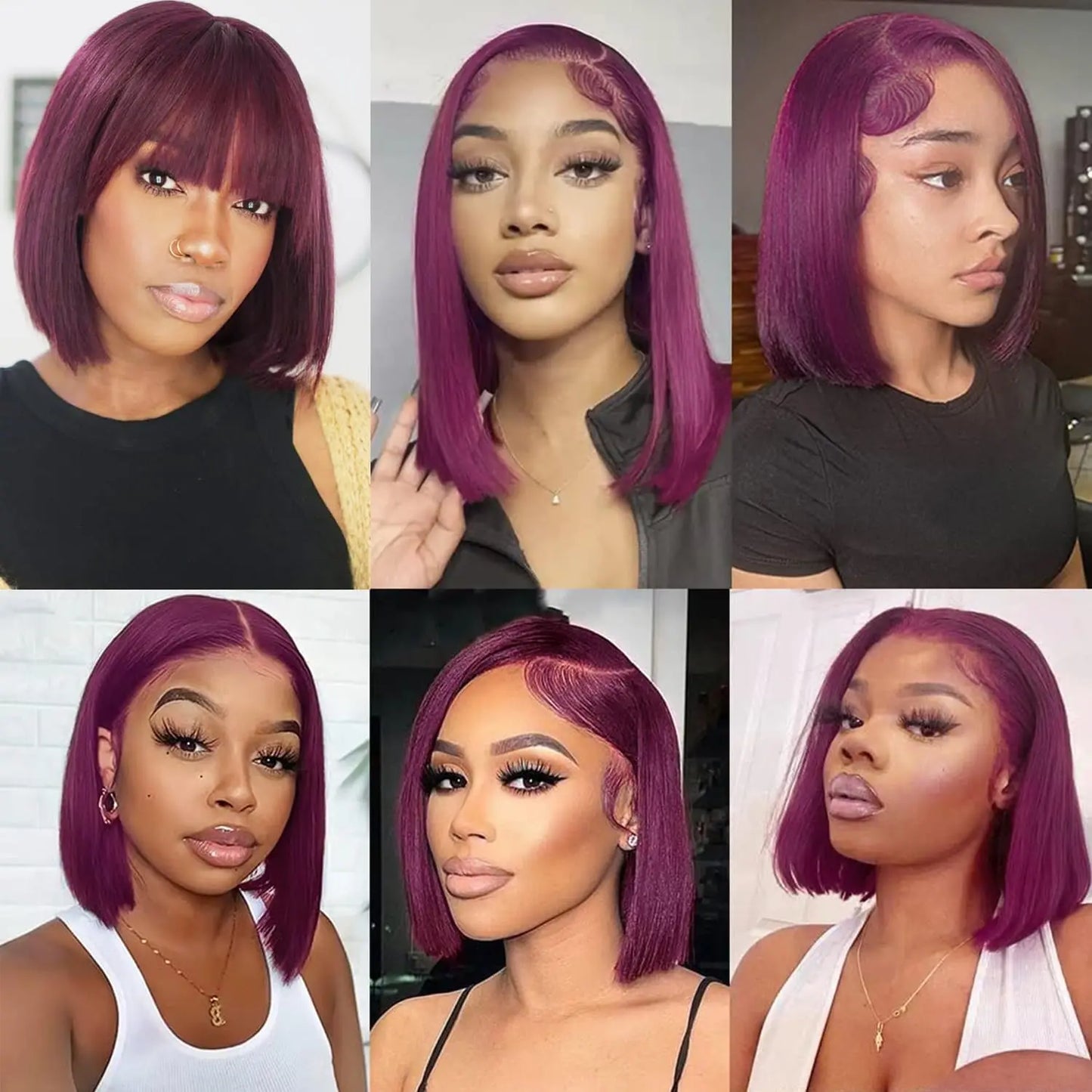 sengpan Dark Purple Short Bob Wigs Human Hair Burgubdy Straight Bob Wigs Grape Purple 13x4 HD Lace Frontal Wigs Brazilian Human Hair Wig