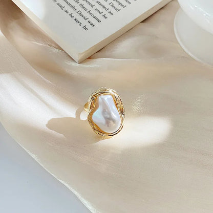 sengpan 2024 New Design Starfish Pearl Ring Shape Gold Color Adjustable Rings For Women Korean Fashion Jewelry Party Luxury Accessory