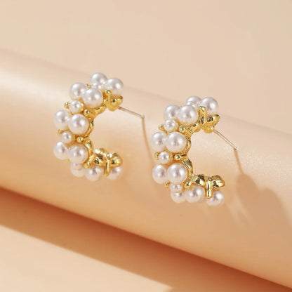 sengpan New Fashion Vintage Japan Korean Hoop Earrings For Women Handmade Sweet Simulated Pearl Circle Jewelry Pendientes Gifts