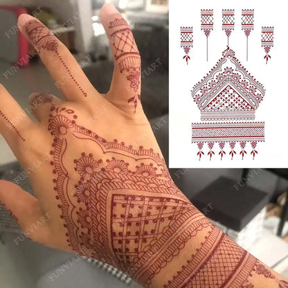 sengpan 9Pcs Brown Henna Temporary Tattoos for Women Henna Tattoo Sticker for Hand Body Art Moroccan Mehndi Design Tattoo Fake Hena