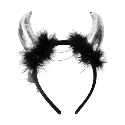 sengpan Elastic Design Headband Plush Devil Horn Headband for Cosplay Parties Halloween Handmade Lightweight Elastic Hair Hoop Accessory