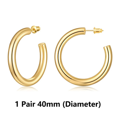 Lianfudai Earrings for Women 14K Real Gold Plated Copper Hoop With 925 Sterling Silver Post New Cute Modern Jewelry For Women