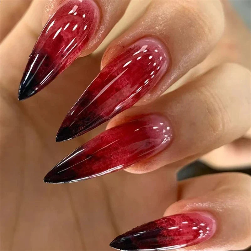 sengpan 24Pcs Halloween Blood Press on Nails Set Long Coffin Glossy Acrylic Nail Tips Full Cover Ballerina False Nails for Women&Girls