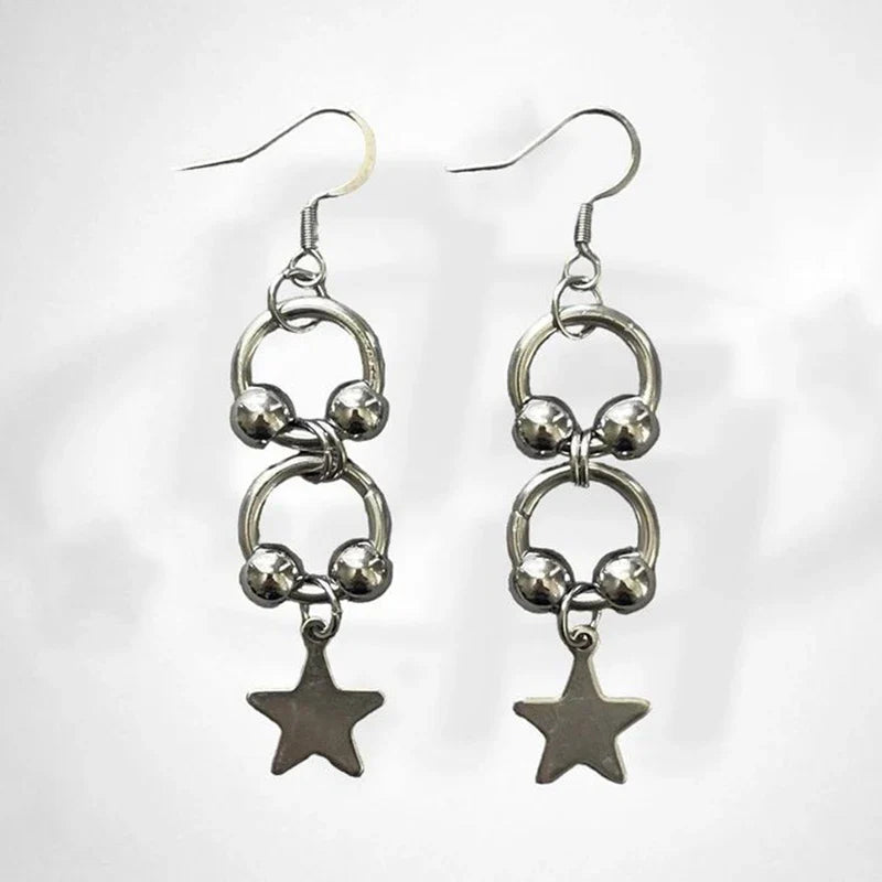 sengpan Punk Charm Steel Ball Circle Stitching Star Earrings Korean Fashion Earrings for Women Goth Jewelry Aesthetic Grunge Accessories