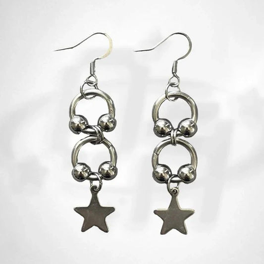 sengpan Punk Charm Steel Ball Circle Stitching Star Earrings Korean Fashion Earrings for Women Goth Jewelry Aesthetic Grunge Accessories