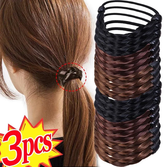 sengpan Wig Braided Fried Dough Twists Braid Hair Ties Elastic for Women's Hair Ring 3 Color Hair Loop Ponytail Truss Up Rope Headwear