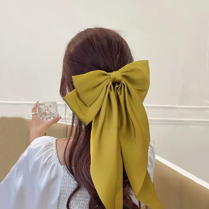 sengpan Chiffon Bow Hair Clip Women Large Bowknot Stain Hairpin Barrettes Girls Solid Color Ponytail Clip Hair Accessories Headwear Gift