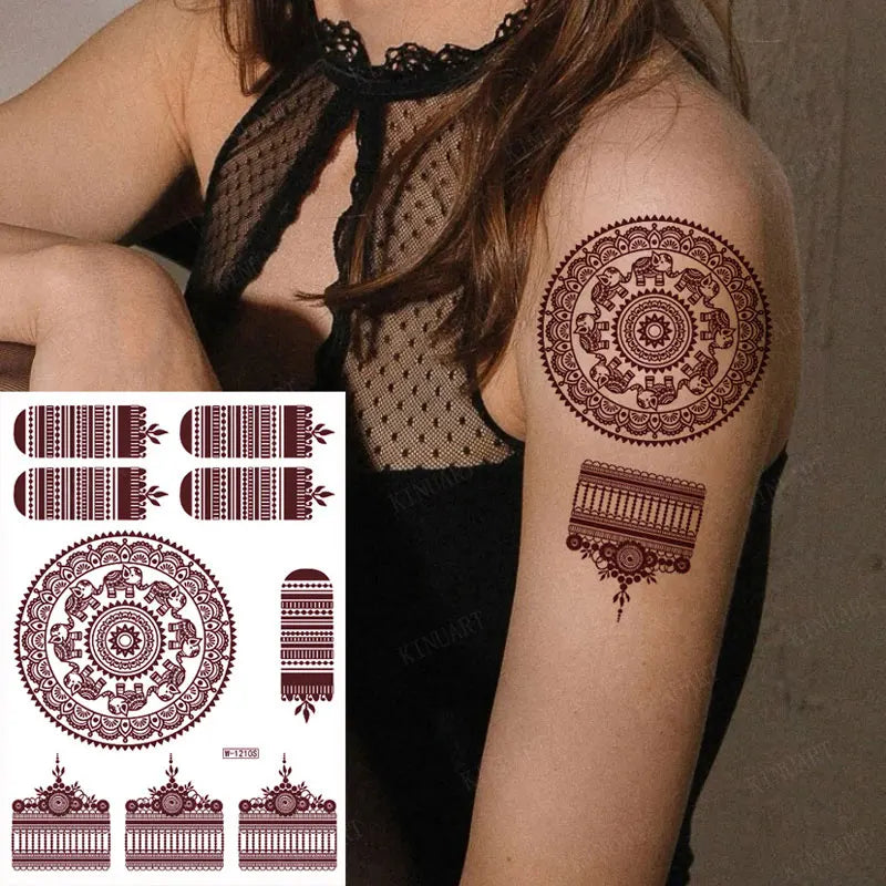 sengpan Brown Henna Stickers for Hand Flower Temporary Henna Tattoos for Women Fake Tatoo Waterproof Mehndi Designs Wedding Tattoo Hena