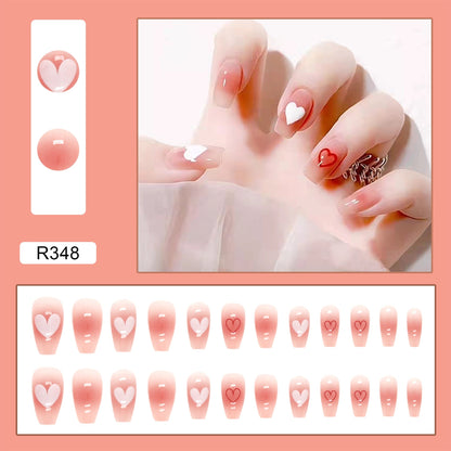 sengpan 24P Cute Childlike Rainbow Nail Art Full Cover Artificial Fake Nails Wearing Reusable False Nails Ballerina Press on Nail Art