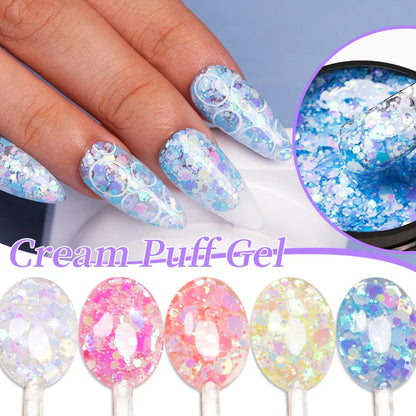 sengpan Sparkling Summer Glitter Sequins Gel Nail Polish 5ML Cream Puff Gel Soak Off UV Nail Gel Semi-permanent Varnish For Manicure