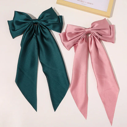 sengpan Chiffon Bow Hair Clip Women Large Bowknot Stain Hairpin Barrettes Girls Solid Color Ponytail Clip Hair Accessories Headwear Gift