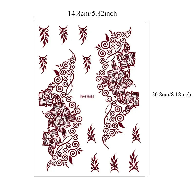 sengpan Waterproof Brown Henna Tattoo Sticker for Women Temporary Flower Fake Tattoo for Hand Wedding Party Festival Body Art Decoration