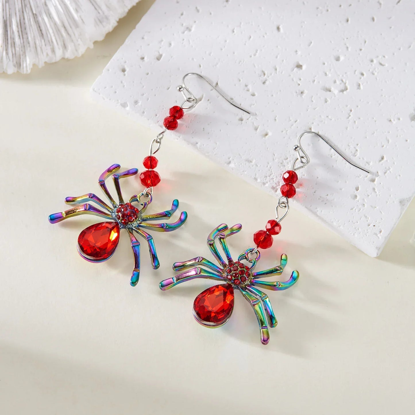 sengpan Colorful Spider Design Shiny Artificial Crystal Inlaid Dangle Earrings for Women Punk Metal Spider Earrings Halloween Jewelry