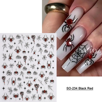 sengpan 5D Embossed Ghost Nail Art Stickers Halloween Cartoon Pumpkin Skull Nail Decals Spider Web Daisy Sliders For Manicure NTJI-5D131