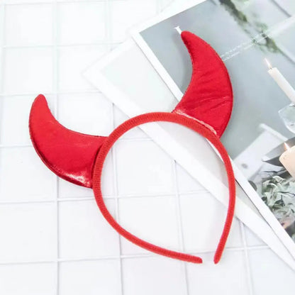 sengpan Elastic Design Headband Plush Devil Horn Headband for Cosplay Parties Halloween Handmade Lightweight Elastic Hair Hoop Accessory