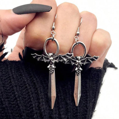 sengpan Gothic Vampire Bat Sword Pendant Earrings For Men Fashion Punk Halloween Party Jewelry Gifts  Vintage Bat Cross Ear Hooks Trend