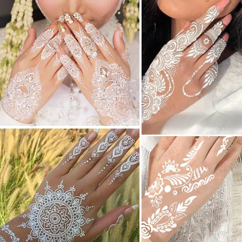 sengpan White Henna Stickers for Hand Temporary Henna Tattoos for Women Fake Tatoo Waterproof Mehndi Designs Wedding Tattoo Hena