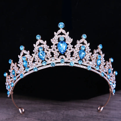 sengpan Baroque Luxury Girls AB Red Green Blue Crystal Bridal Wedding Tiara Crown Bride Queen Headbands Hair Jewelry Accessories