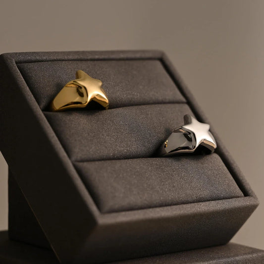 Lianfudai European Punk Minimalist Star Pentagram Opening Ring for Women Men Couple Cool Rock Lucky Ring Fashion Finger Jewelry Party 2023