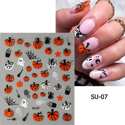 sengpan Spider Nail Art Stickers Halloween Design Ghost Skull Spider Webs Pumpkin Nail Decors Y2K Diamond Charms Manicure Decals GLJI-DZ