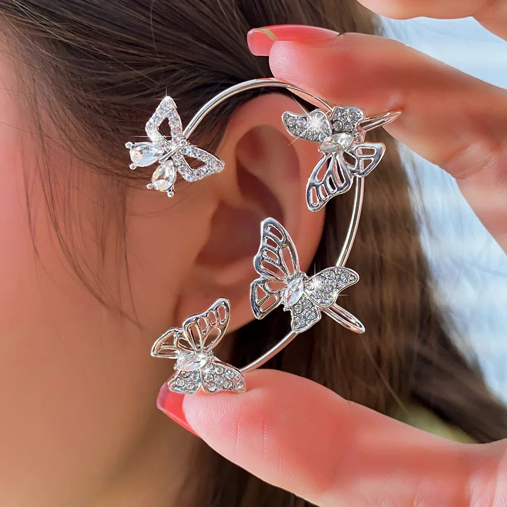 sengpan Zircon Butterfly Ear Cuffs Earrings Golde Color Plated Metal Piercing Cartilage Clips Earrings for Women Wedding Jewelry