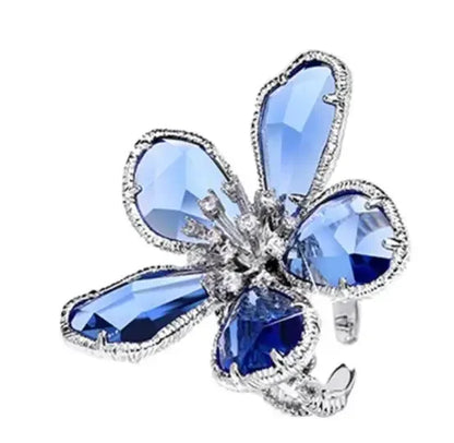 sengpan Exaggerate Crystal Flower Ring Fashion Open Index Finger Rings Trend Jewelry