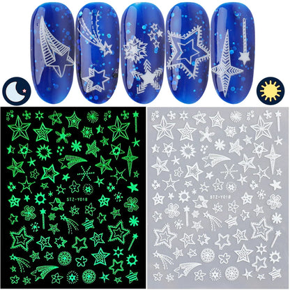 sengpan Luminous Nail Stickers Glow In Dark Halloween Nail Art Decoration Cartoon Skull Ghost Sliders Bones Spider Decal Tattoo GLYB-018