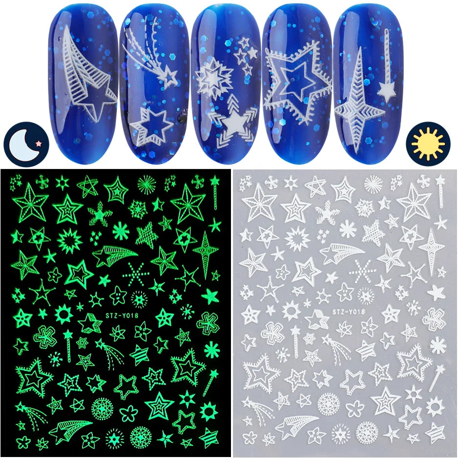 sengpan Luminous Nail Stickers Glow In Dark Halloween Nail Art Decoration Cartoon Skull Ghost Sliders Bones Spider Decal Tattoo GLYB-018