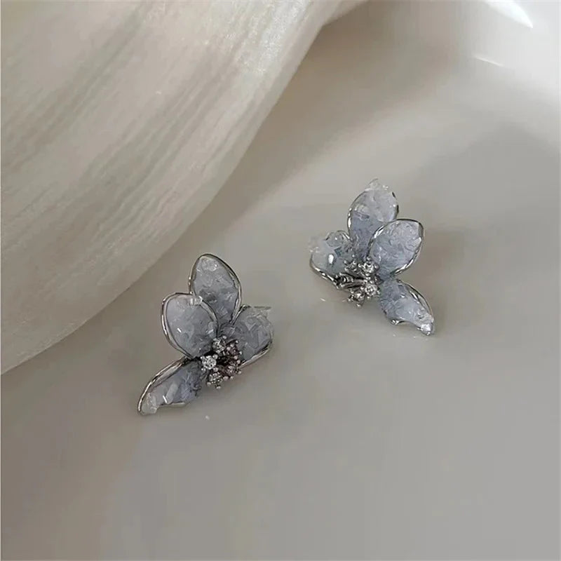 sengpan New Korean Fashion Color Crystal Flower Butterfly Earrings for Women Exquisite Elegant Earring Party Wedding Luxury Jewelry Gift