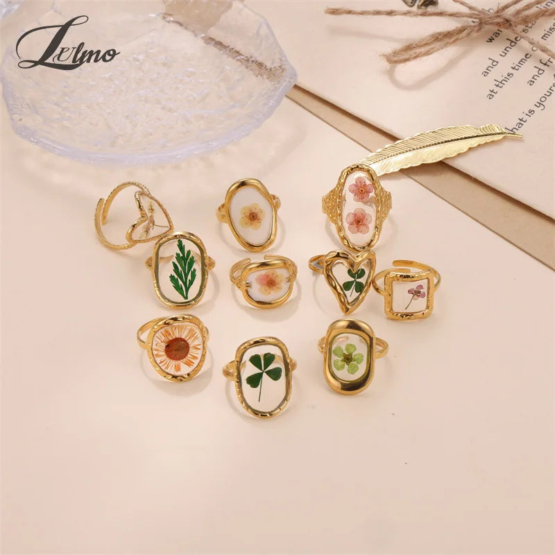 sengpan Ins Retro Women's Fashion Jewelry Eternal Flower Series Stainless Steel Ring Love Accessories Open Ring