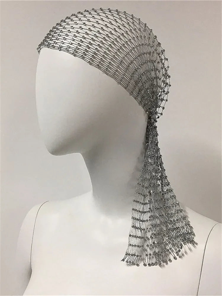 sengpan New Fashion Women Bling Rhinestone Bandanas Turban Hat Headband Crystal Mesh Cap Hair Snood Nets Headpiece Headwear Accessorie