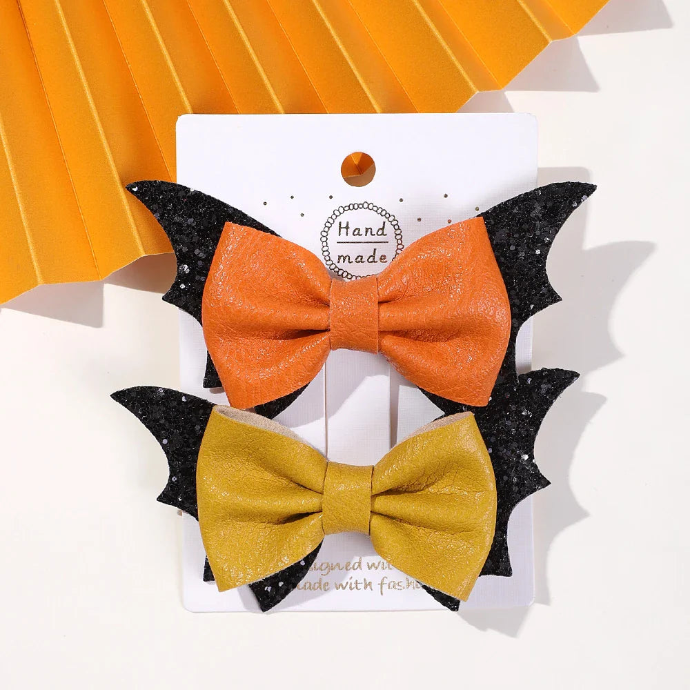 sengpan 2pcs Halloween Barrettes Bat Wing Bow Hair Clips Girls Bangs Clips Theme Party Performance Headdress Barrettes Cosplay Headwear