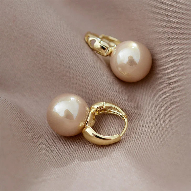 Lianfudai New white boho imitation pearl round circle hoop earrings female gold color big earrings korean jewelry statement earrings